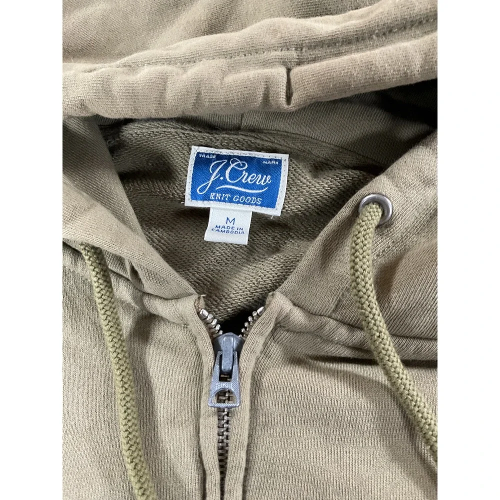 J. Crew Mens Full Zip Hoodie Sweatshirt Medium Brown Olive Cotton Knit 1262